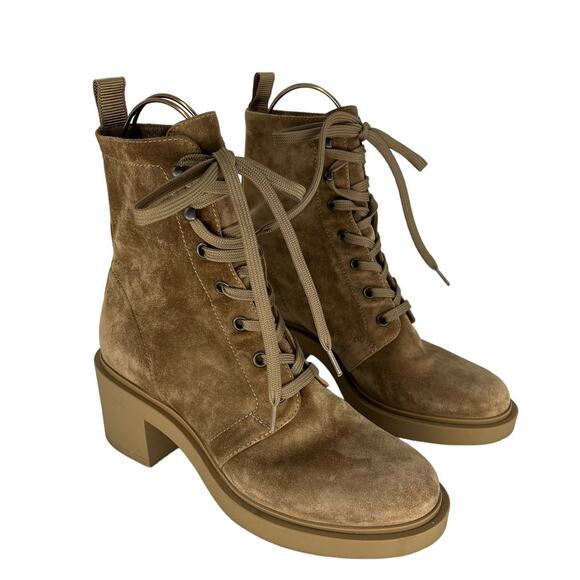 Gianvito Rossi Foster 45mm Suede Lace Up Boots in Beige - Picture 6 of 16